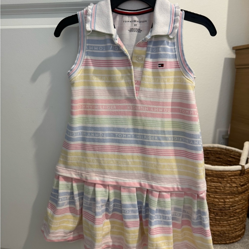 Tommy Hilfiger Sleeveless Pastel Stripe Polo Dress in Pink, Blue, Yellow, Green